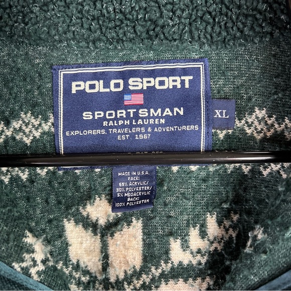 Polo Sportsman Vintage Fleece Mens XL Snowflake Beige Green Quarter-Zip Cozy - Picture 3 of 5